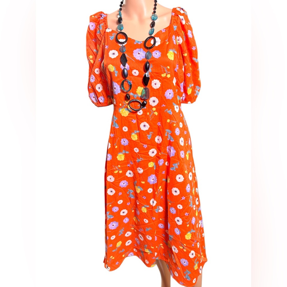 Ann Taylor Orange Puff Sleeve Sundress